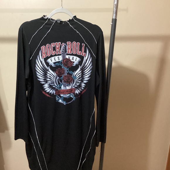 Women’s Black Long Sleeve Dress Rock & Roll Logo - Picture 4 of 5